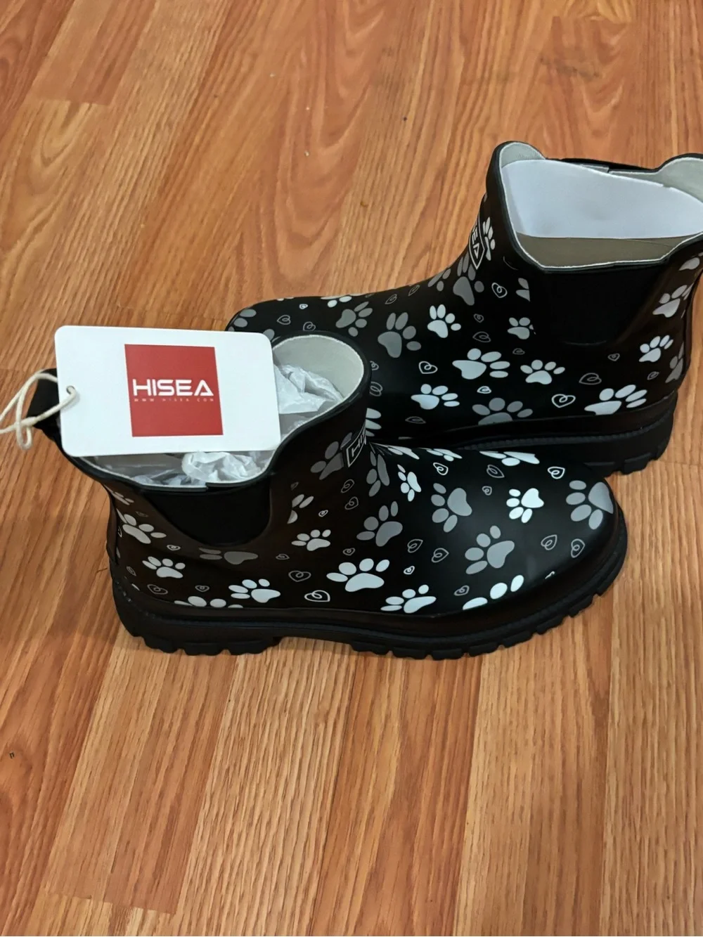 HISEA Women's Waterproof Rubber Chelsea Rain Boots in a playful paw print patter